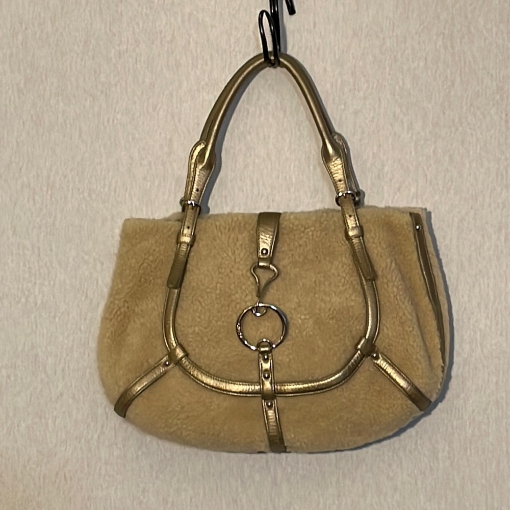 DKNY, beige, faux fur, shoulder bag.